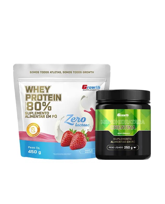 Kit Whey Protein Concentrado Zero 450g + Creatina Monohidratada 250g — foto do produto em fundo branco
