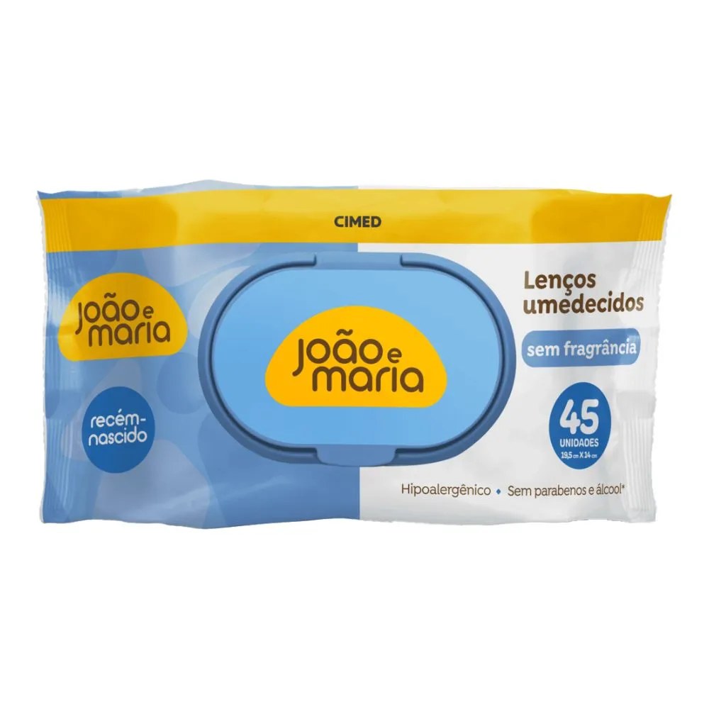 Lenço Umedecido João E Maria Recém-nascido 45 Unidades — foto do produto em fundo branco
