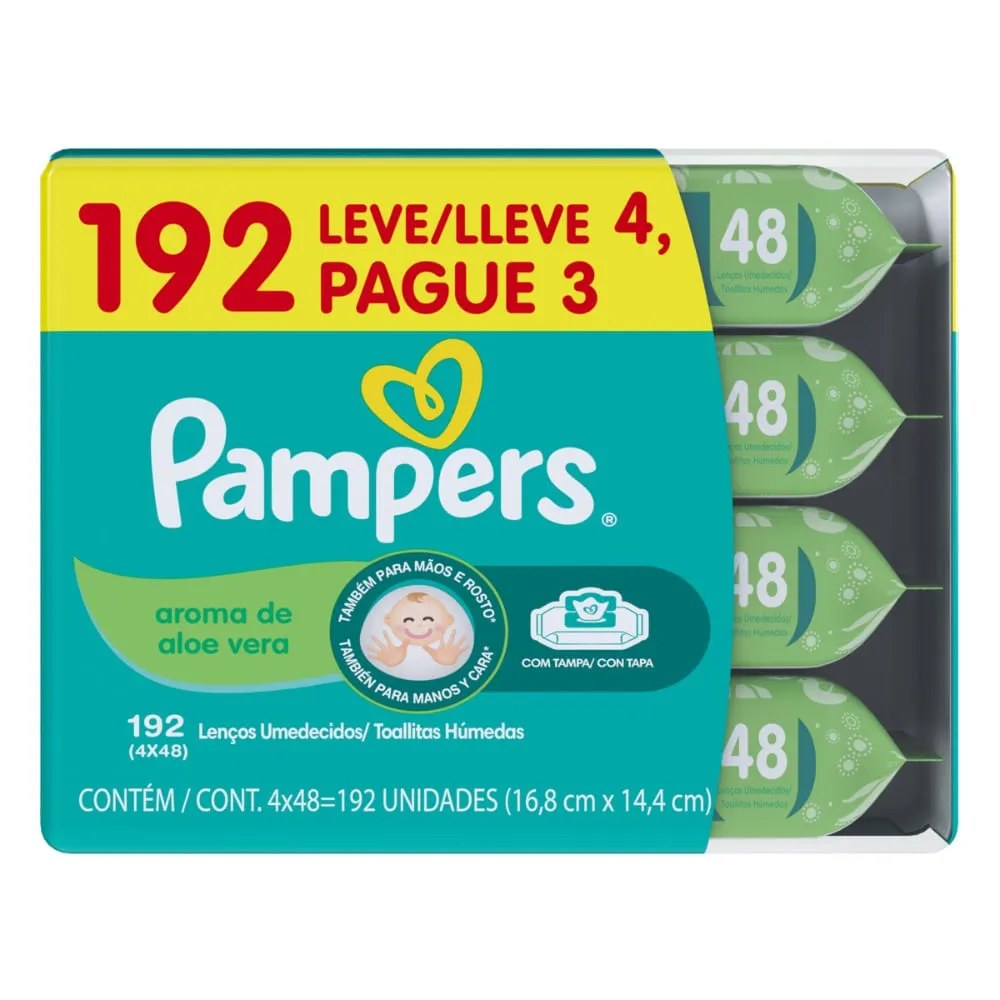 Lenco Umedecido Pampers Aloe Vera Leve 4 Pague 3 Pacotes — foto do produto em fundo branco