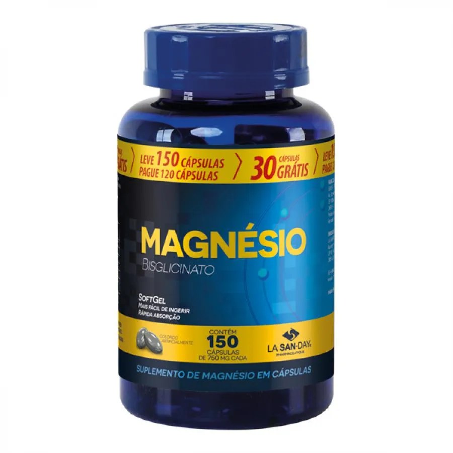 Magnesio Bisglicinato Lasanday Leve 150 Pague 120 Capsulas 750mg Especial — foto do produto em fundo branco