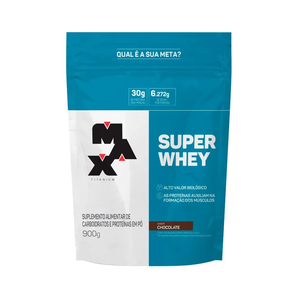 Max Super Whey 900gr Chocolate Refil — foto do produto em fundo branco