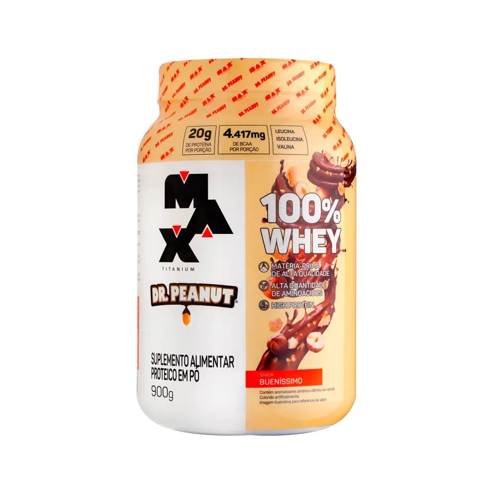 Max Titanium 100% Whey Dr.peanut Buenissimo 900gr — foto do produto em fundo branco