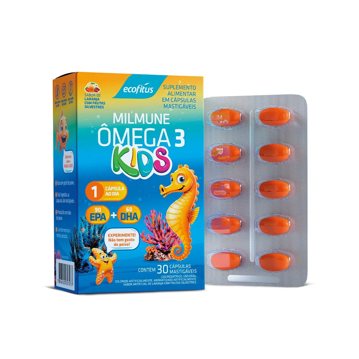 Milmune Omega 3 Kids Com 30 Capsulas Laranja Ecofitus — foto do produto em fundo branco