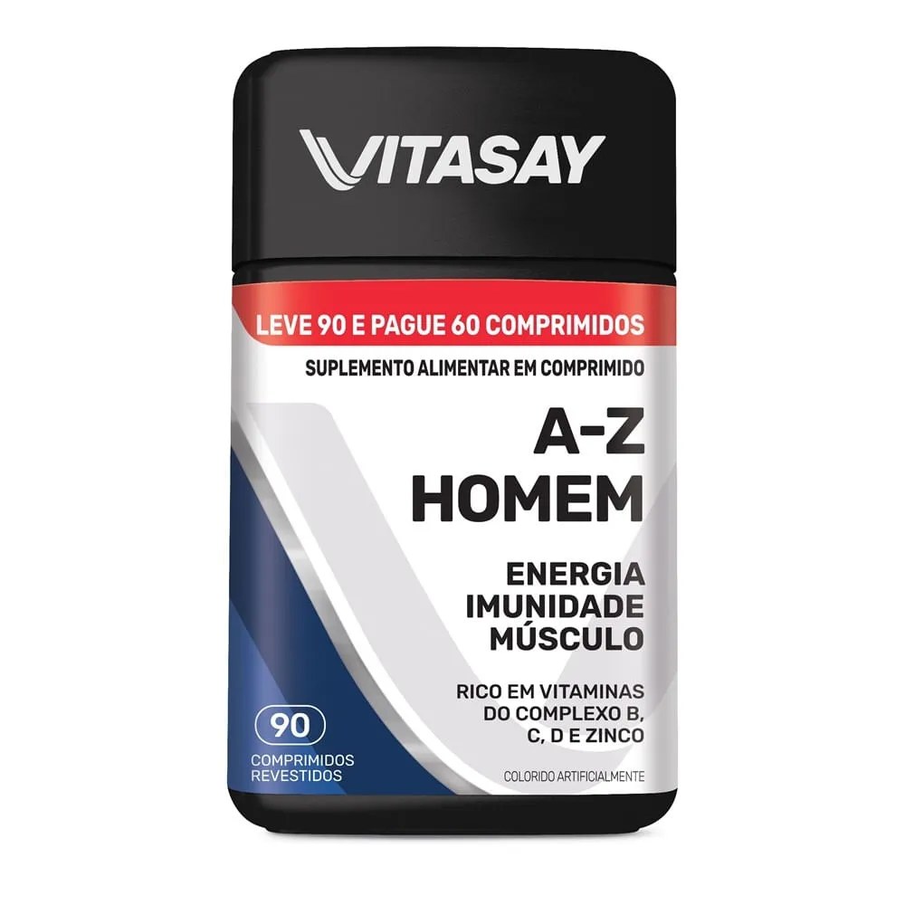Multivitamínico Vitasay A-z Homem 90 Comprimidos — foto do produto em fundo branco