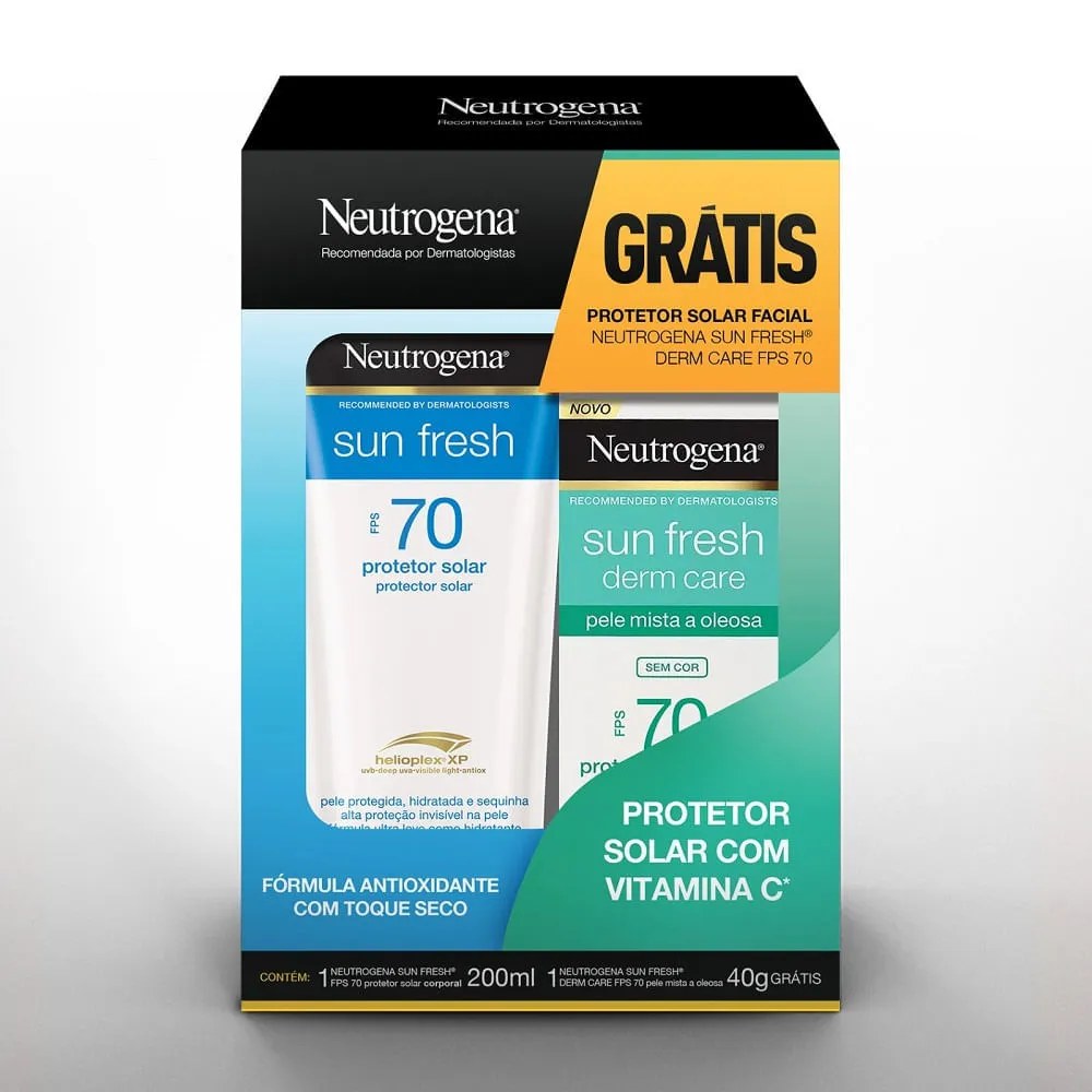 Neutrogena Sun Fresh Protetor Solar 200ml Fps70 + 40g Fps70 Facial Especial — foto do produto em fundo branco