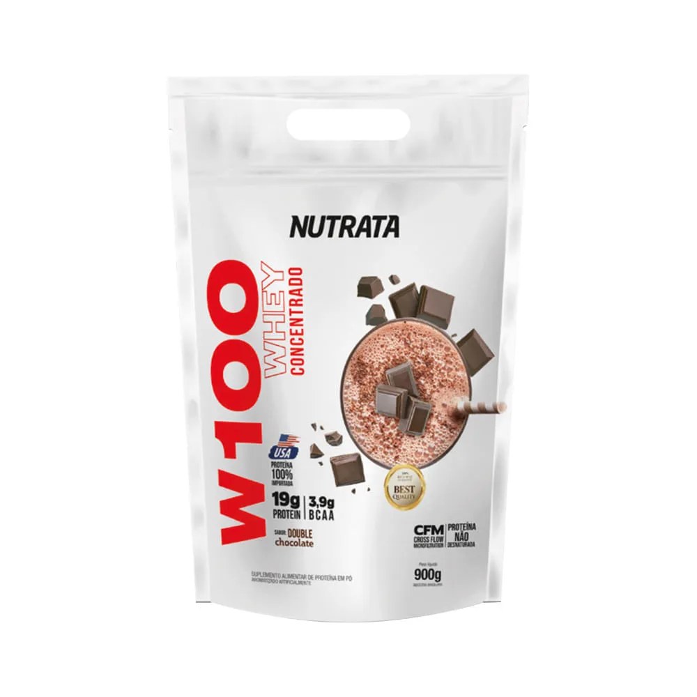 Nutrata W100 Whey Concentrado 900gr Double Chocolate — foto do produto em fundo branco