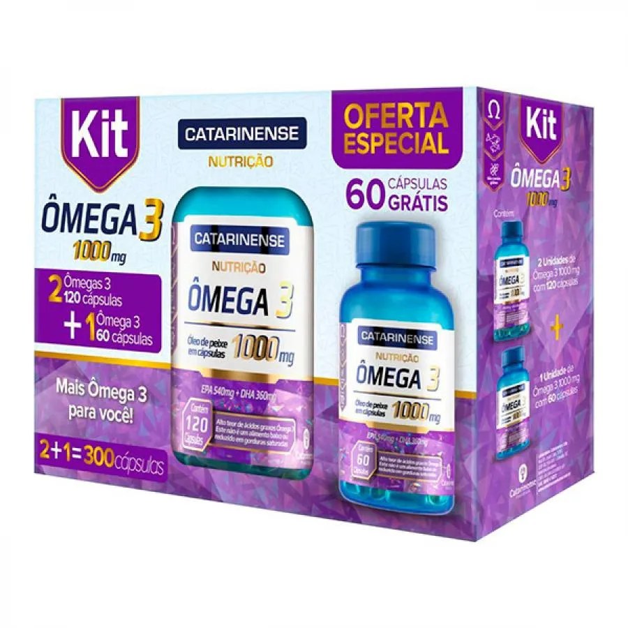 Ômega 3 1000mg Catarinense Com 2 Unidades De 120 Cápsulas + 60 Cápsulas — foto do produto em fundo branco