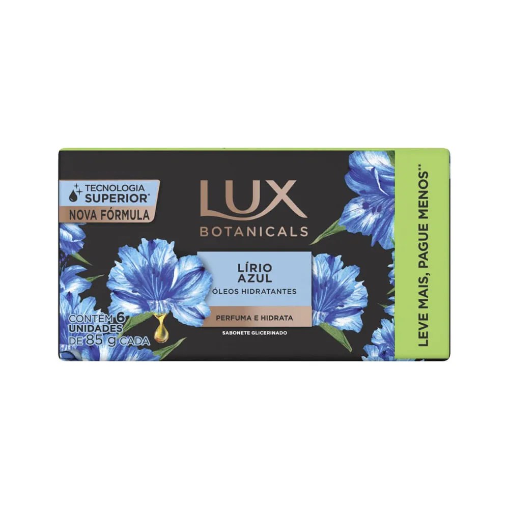 Pack Sabonete Em Barra Lux Botanicals Lirio Azul Com 6 Unidades De 85gr Leve Mais Pague Menos — foto do produto em fundo branco