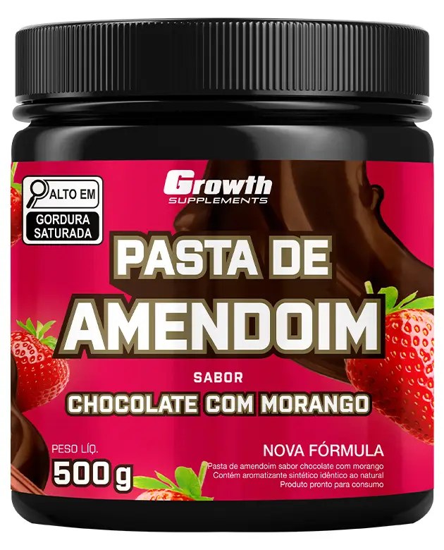 Pasta De Amendoim Sabor Chocolate Com Morango 500g — foto do produto em fundo branco
