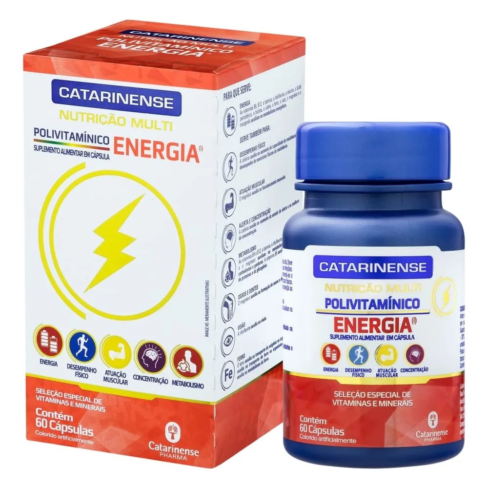 Polivitamínico Energia Multi 60 Cápsulas Catarinense Nutrição — foto do produto em fundo branco