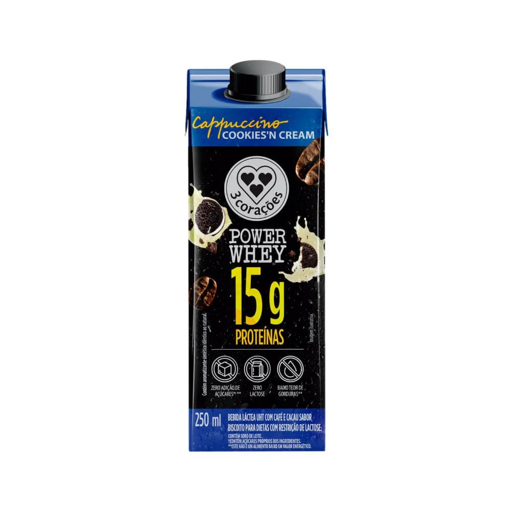 Power Whey 15g Cappuccino 250ml Cookies — foto do produto em fundo branco