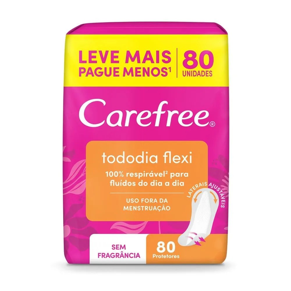 Protetor Diário Carefree Todo Dia Flexi Sem Fragrância 80 Unidades — foto do produto em fundo branco