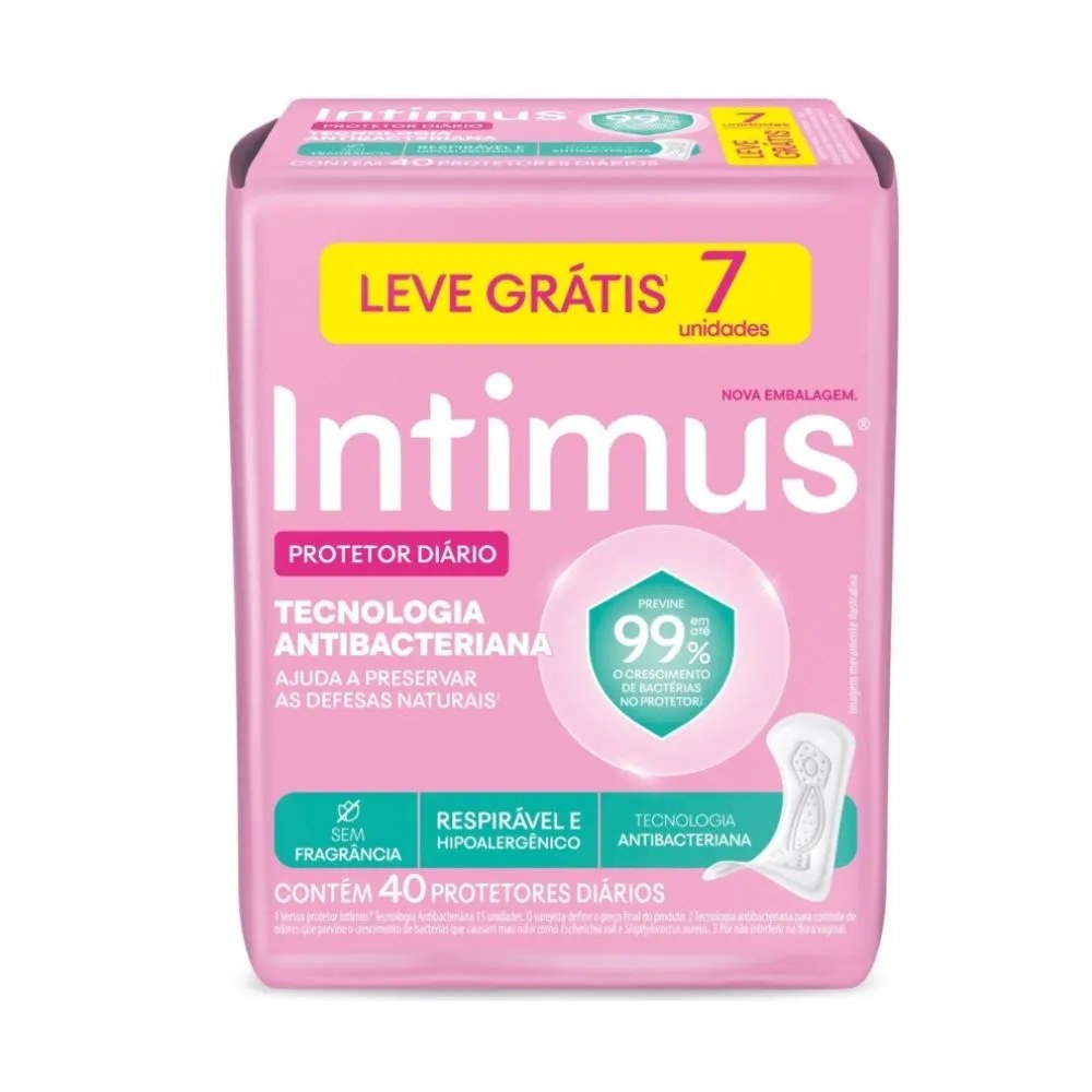 Protetor Díário Intimus Tecnologia Antibacteriana 40 Unidades — foto do produto em fundo branco