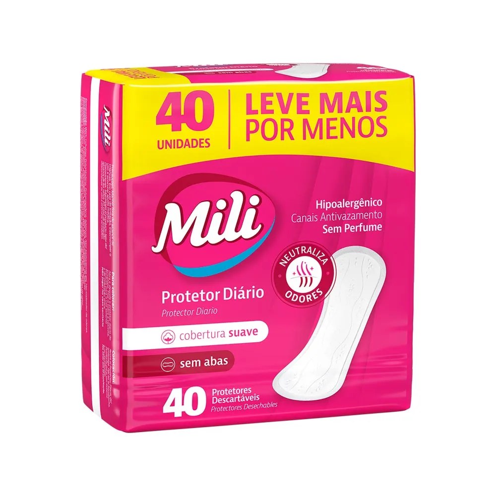 Protetor Diario Mili Com 40 Leve+pague- Sem Perfume Especial — foto do produto em fundo branco