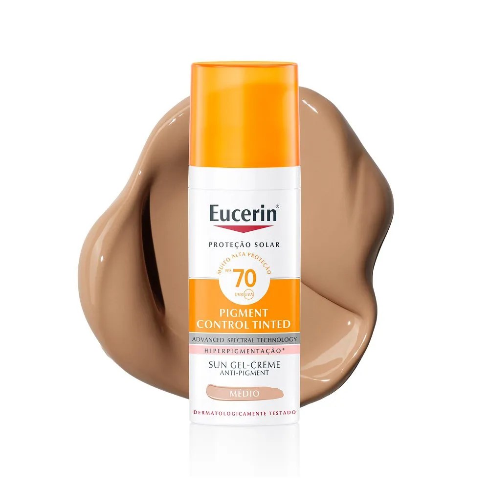 Protetor Solar Facial Eucerin Pigment Control Tinted Cor Média Fps 70 50ml — foto do produto em fundo branco