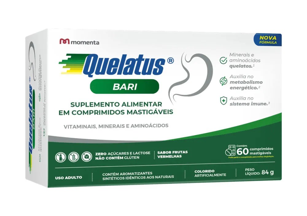 Quelatus Bari Nova Formula Com 60 Comprimidos Mastigaveis Frutas Vermelhas — foto do produto em fundo branco