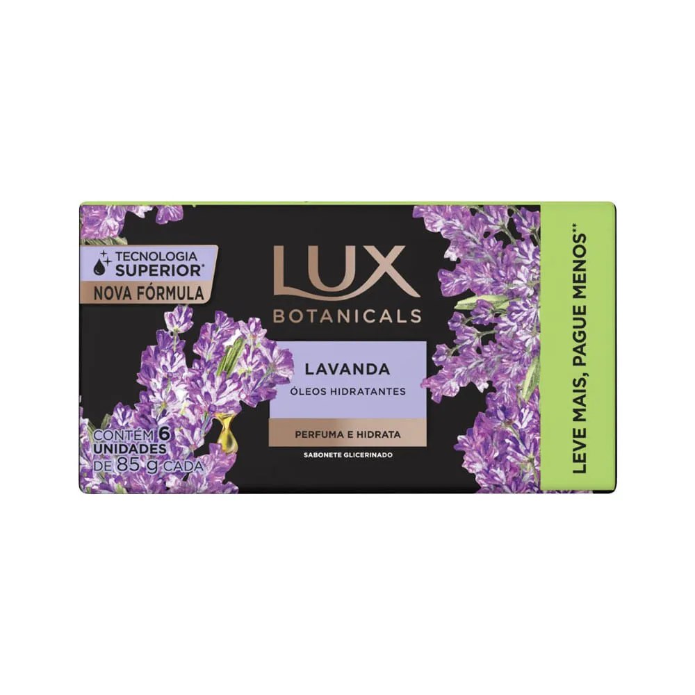 Sabonete Em Barra Lux Botanicals Lavanda E Baunilha Com 6 Unidades De 85gr Leve Mais Pague Menos — foto do produto em fundo branco