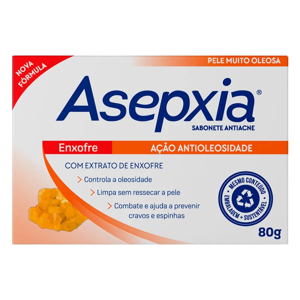 Sabonete Facial Enxofre Antiacne E Antioleosidade Asepxia 80g — foto do produto em fundo branco