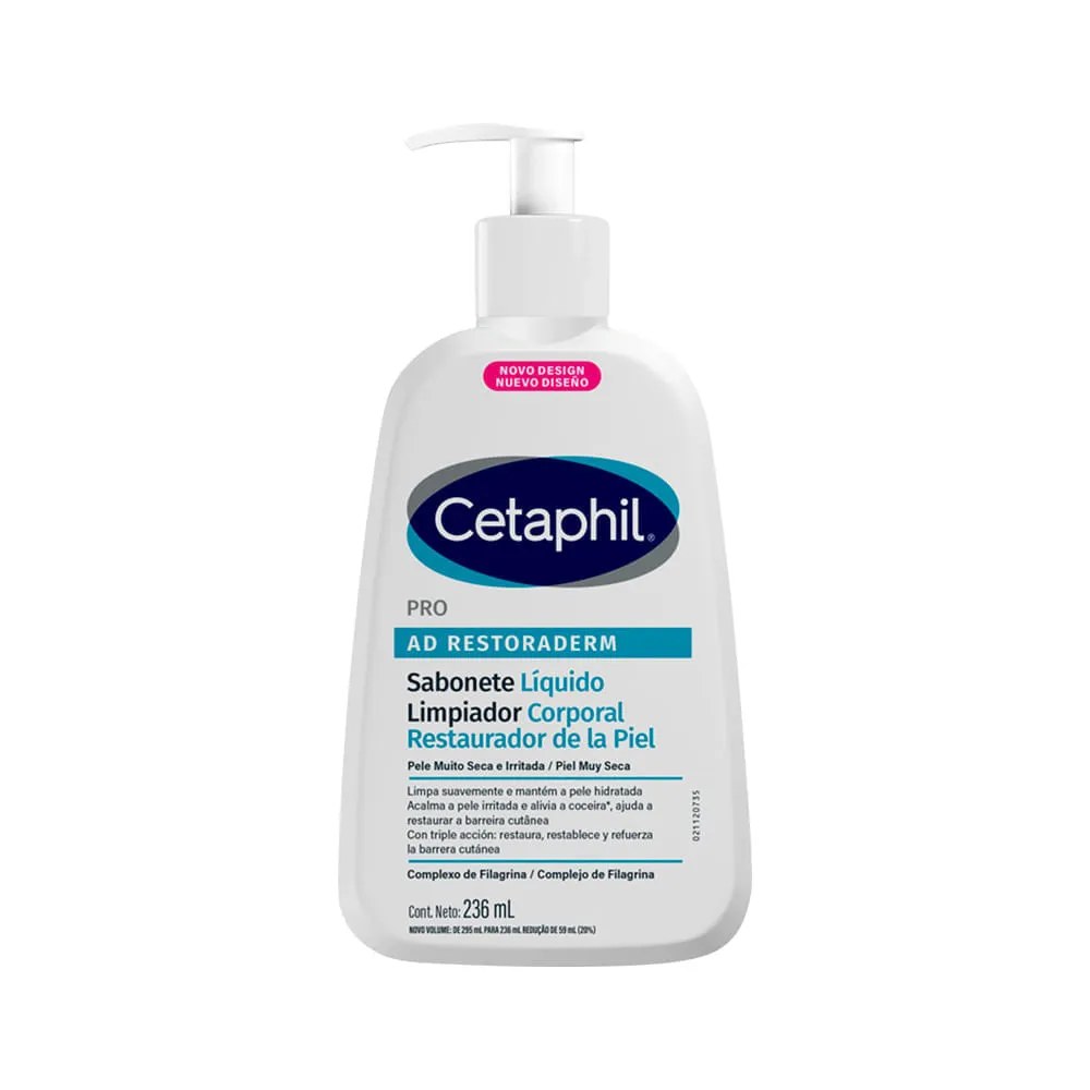 Sabonete Liquido Cetaphil Pro Ad Restoraderm Para Pele Irritada A Seca 236ml — foto do produto em fundo branco