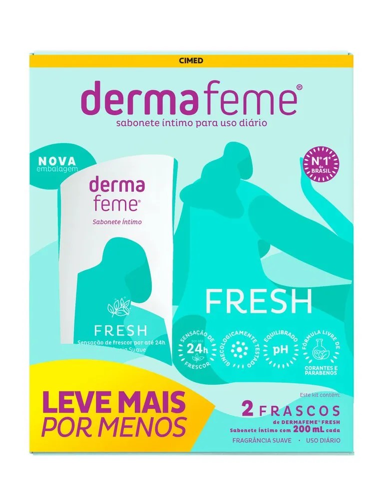 Sabonete Líquido Íntimo Fresh Dermafeme 2 Unidades 200ml Cada — foto do produto em fundo branco