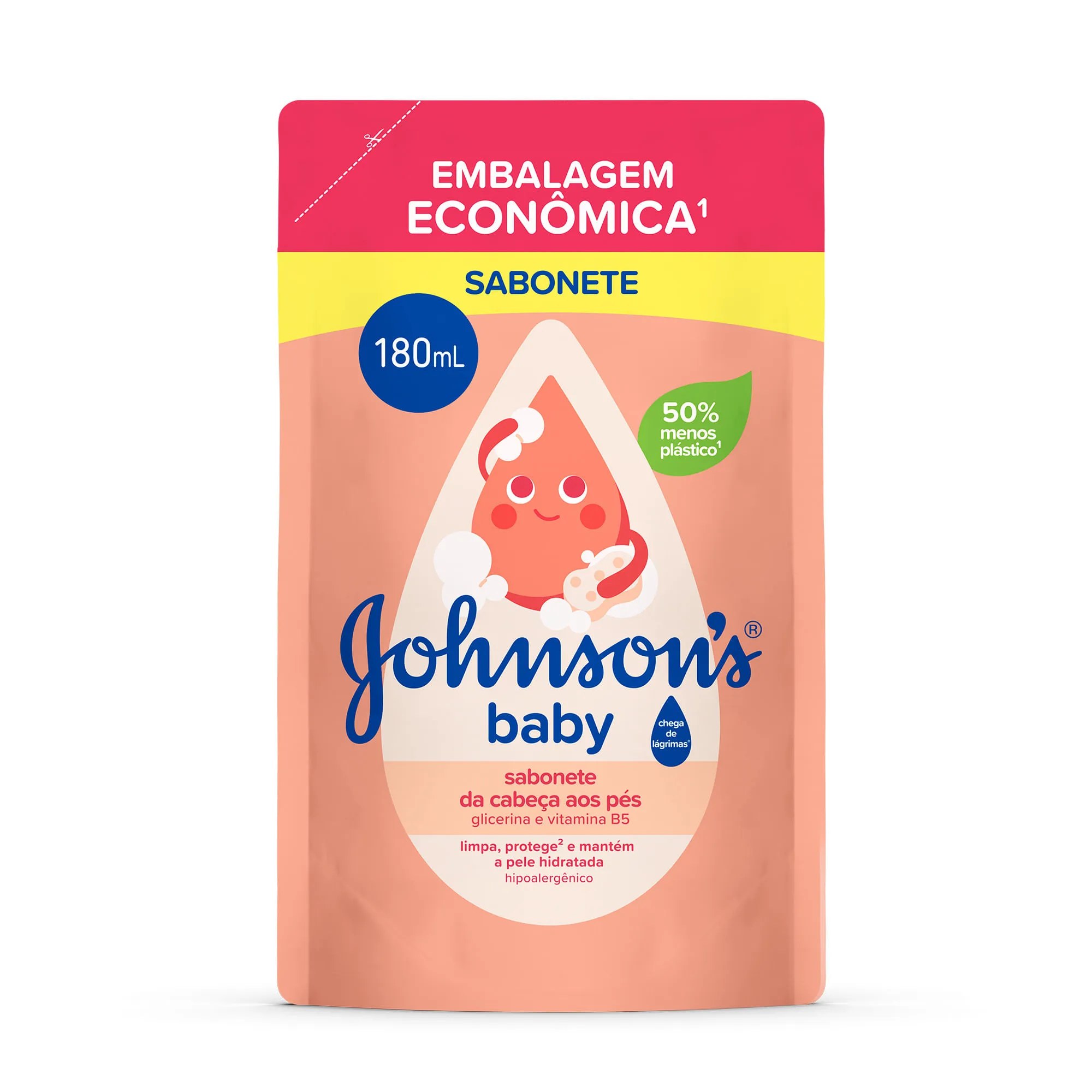 Sabonete Líquido Johnsons Baby Cabeça Aos Pés Refil 180ml — foto do produto em fundo branco