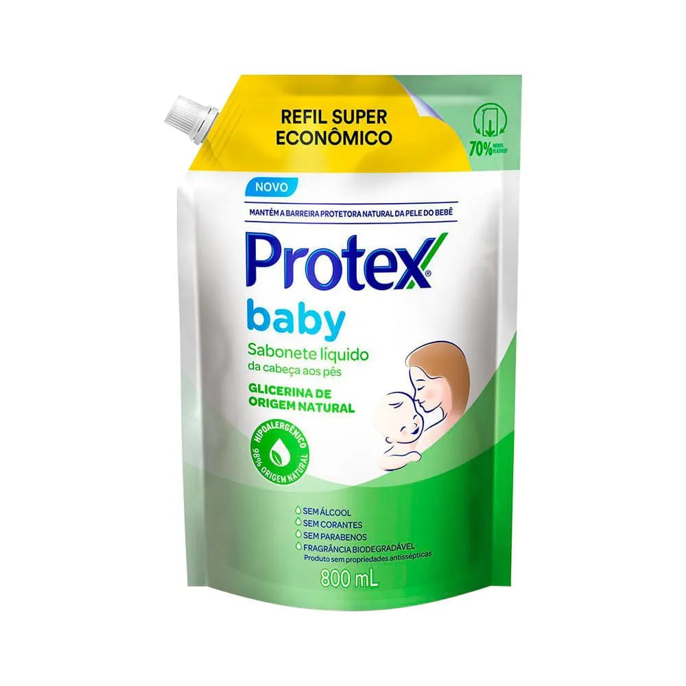 Sabonete Protex Baby Liquido 800ml Glicerina Refil — foto do produto em fundo branco