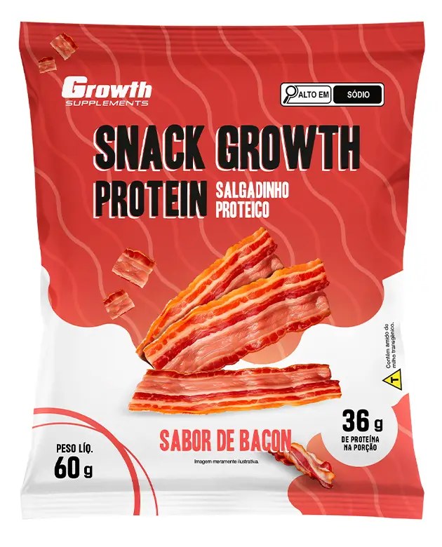 Snack Growth Protein 60g Sabor Bacon — foto do produto em fundo branco