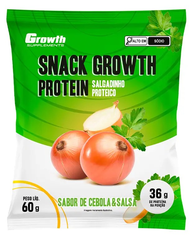 Snack Growth Protein 60g Sabor Cebola E Salsa — foto do produto em fundo branco