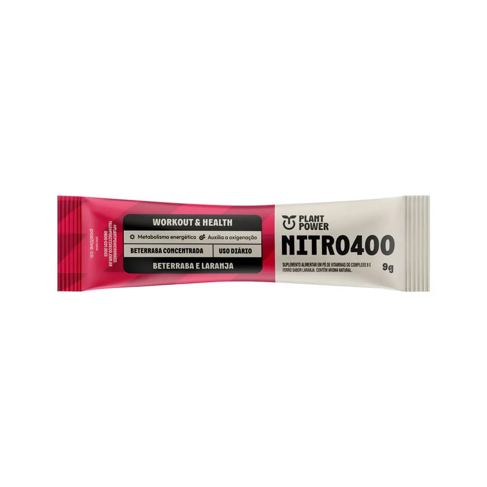 Suplemento Alimentar Nitro400 Plant Power Beterraba E Laranja 9gr — foto do produto em fundo branco