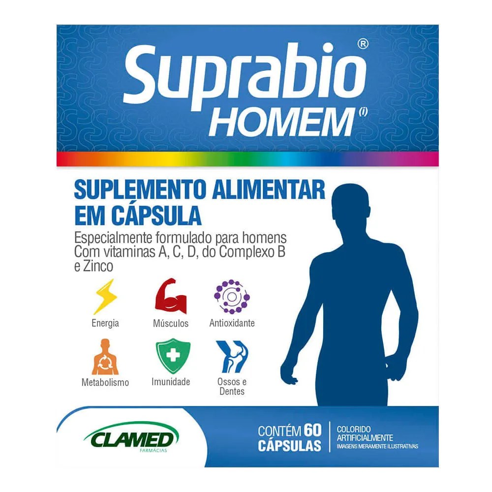 Suplemento Alimentar Suprabio Homem 60 Cápsulas — foto do produto em fundo branco