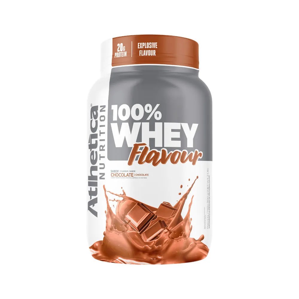 Suplemento Atlhetica 100% Whey Flavour 900gr Chocolate — foto do produto em fundo branco
