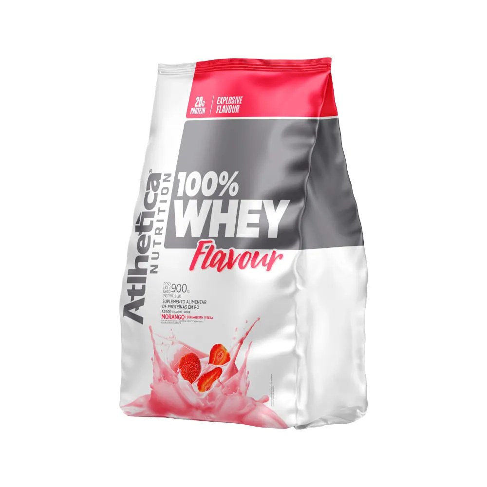 Suplemento Atlhetica 100% Whey Flavour 900gr Morango Refil — foto do produto em fundo branco