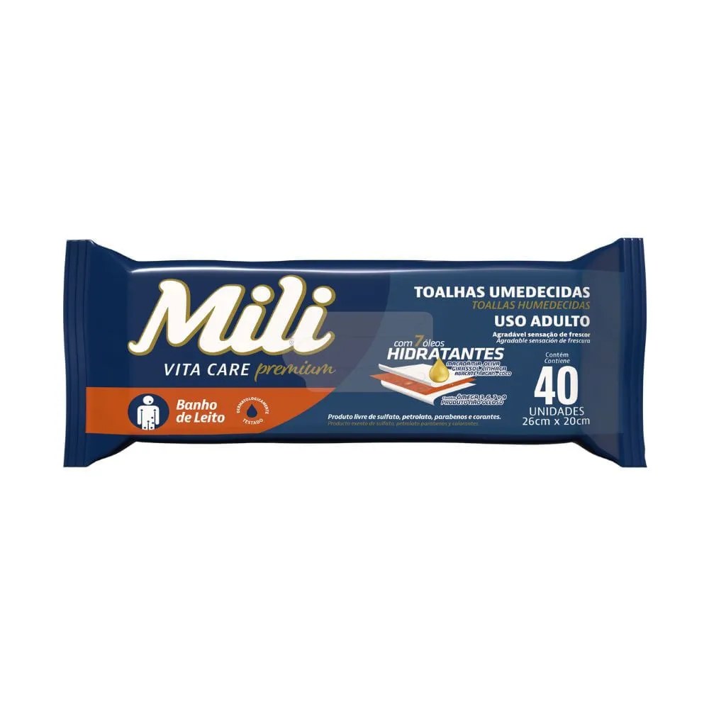 Toalha Umedecida Mili Vita Com 40 Unidades — foto do produto em fundo branco