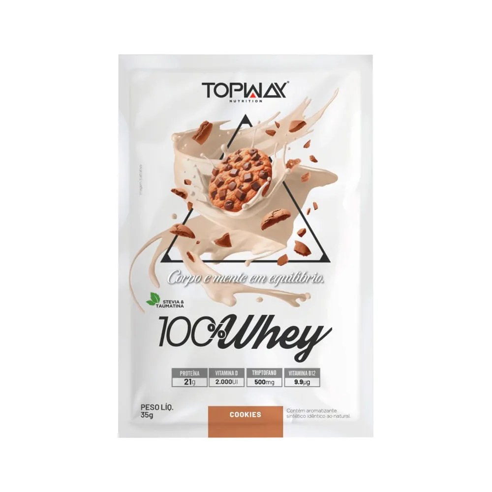 Topway 100% Whey 35gr Cookies — foto do produto em fundo branco