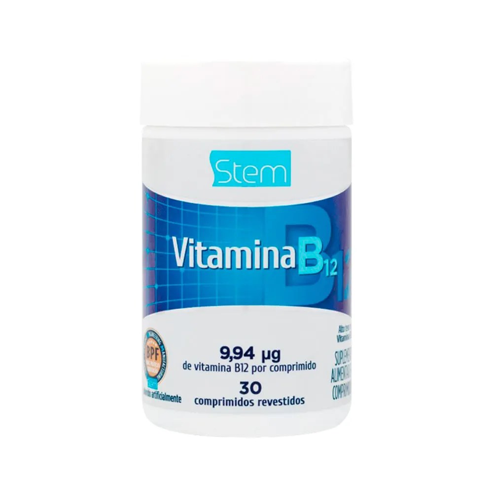 Vitamina B12 Com 30 Comprimidos Revestidos Stem — foto do produto em fundo branco