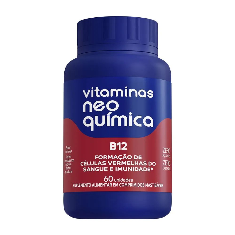 Vitamina B12 Neo Quimica Com 60 Comprimidos Mastigaveis Sabor Morango — foto do produto em fundo branco