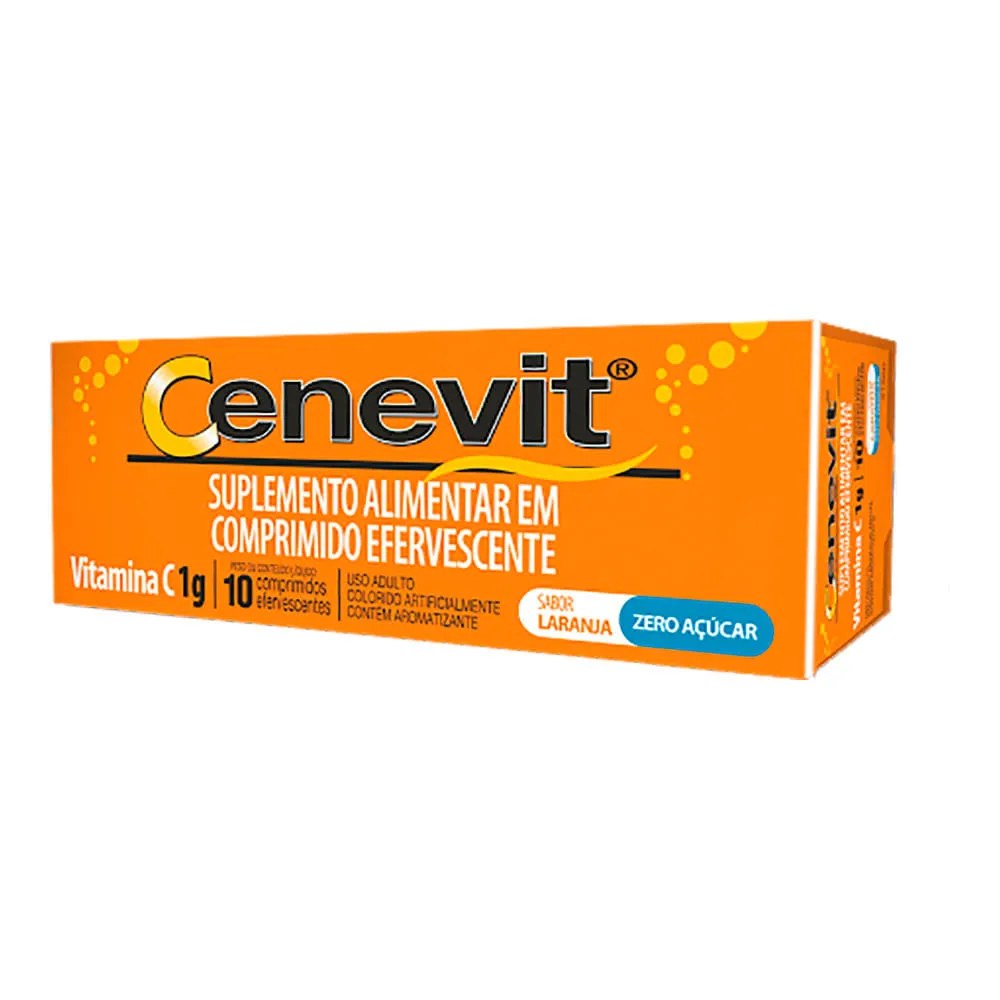 Vitamina C 1g Cenevit Laranja 10 Comprimidos Efervescentes — foto do produto em fundo branco