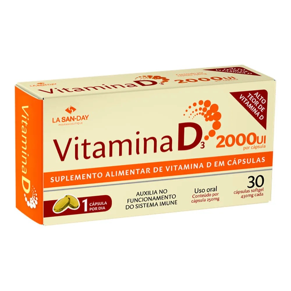 Vitamina D3 Lasanday Com 30 Capsulas 2000ui — foto do produto em fundo branco