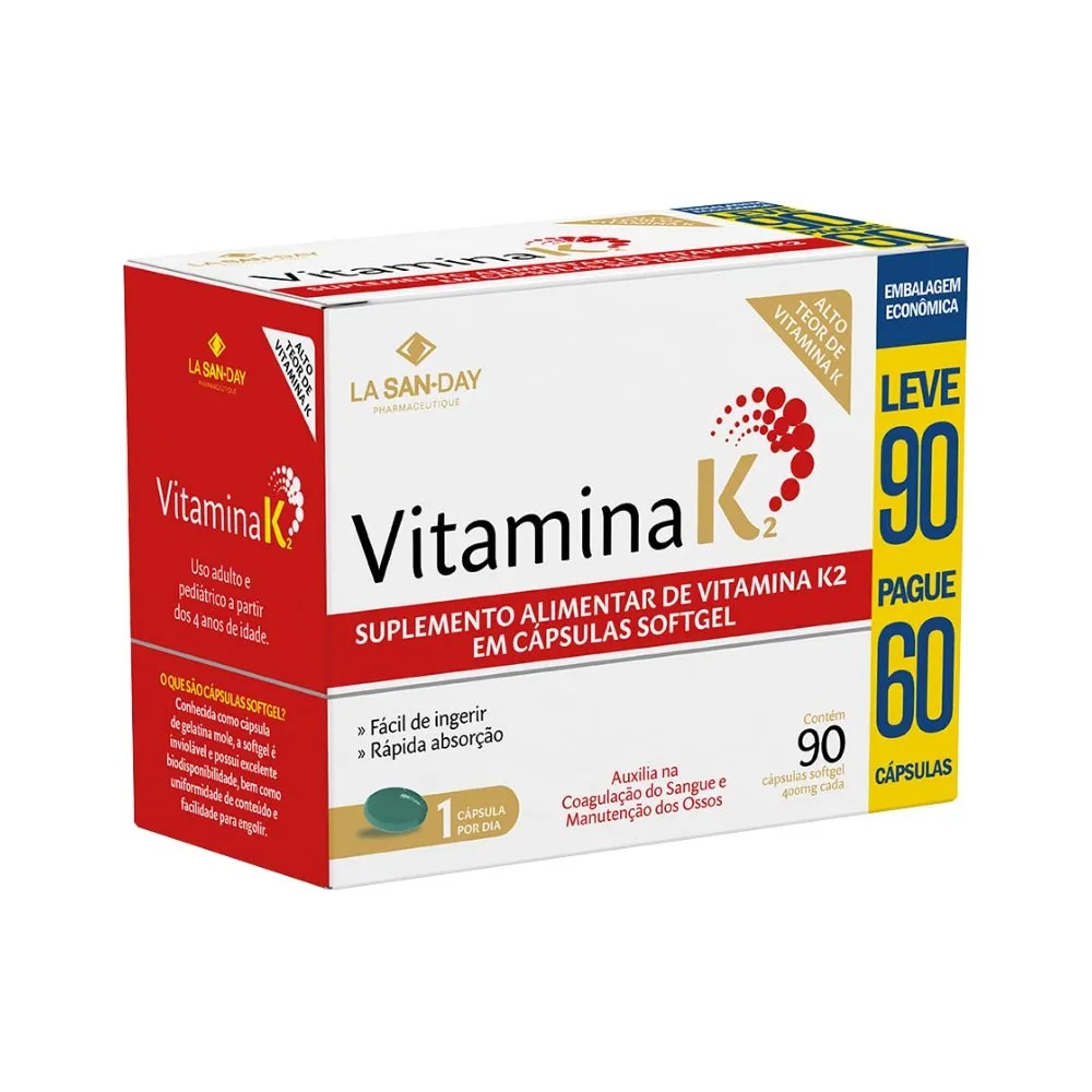 Vitamina K2 Lasanday Leve 90 Pague 60 Capsulas Especial — foto do produto em fundo branco