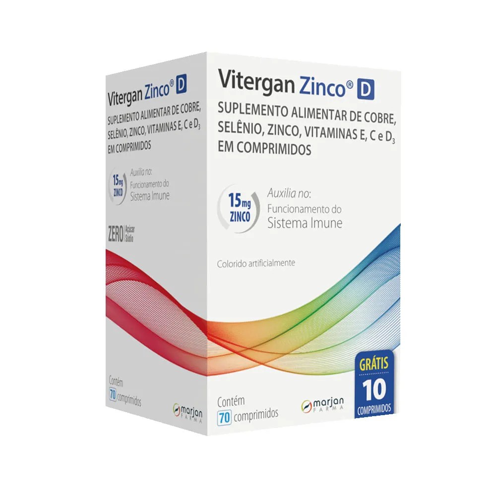 Vitergan Zinco D Com 70 Comprimidos Especial — foto do produto em fundo branco