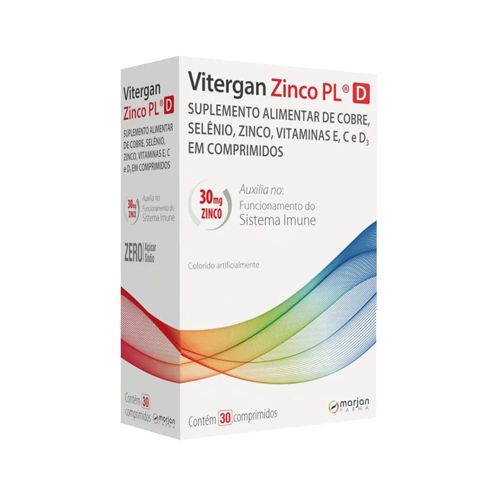 Vitergan Zinco Pl D Com 30 Comprimidos — foto do produto em fundo branco