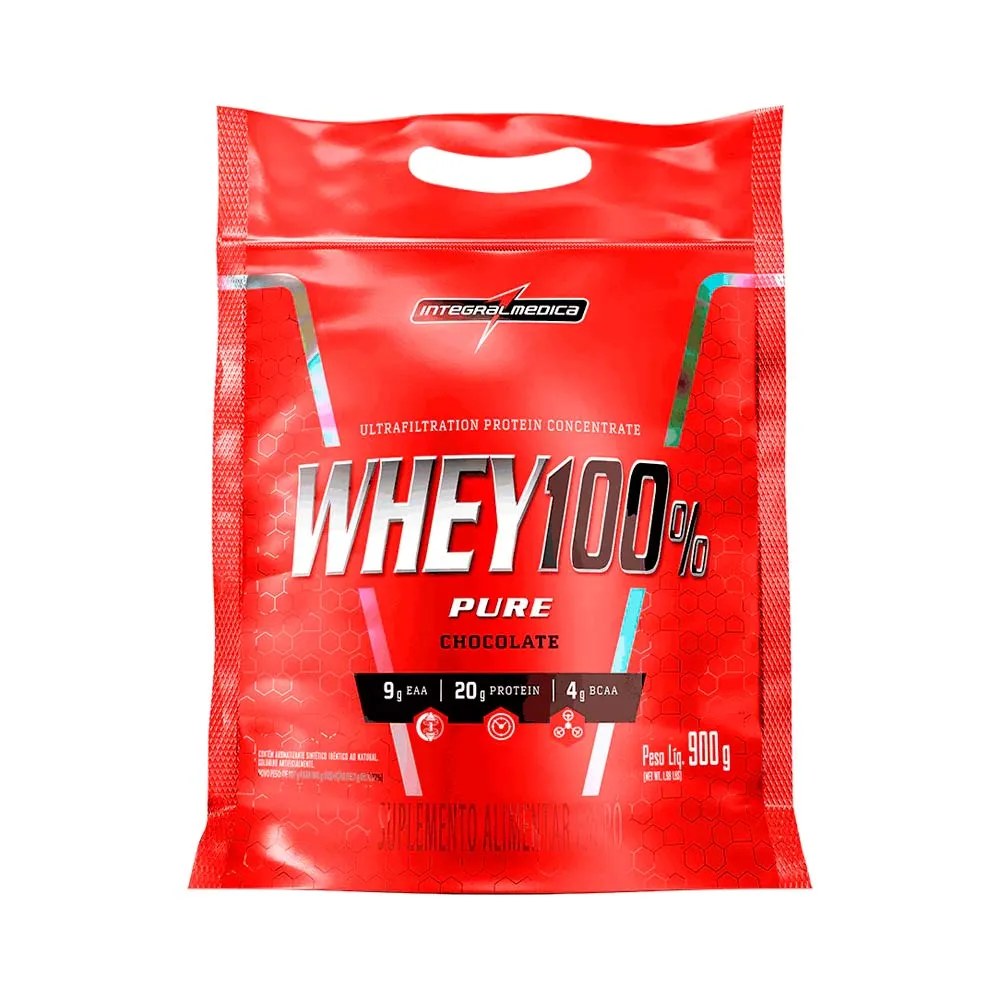 Whey 100% Integralmedica Sabor Chocolate 900gr — foto do produto em fundo branco
